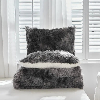 Faux Fur Shaggy Queen Comforter Set Plush Sherpa Bedding