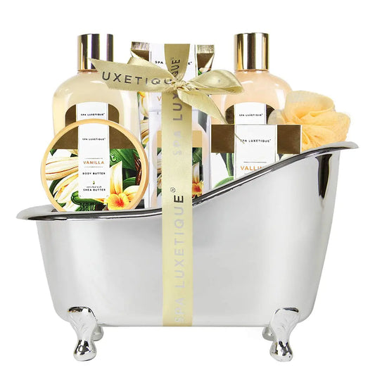 8 Piece Vanilla Spa Gift Basket Luxury Bath Set