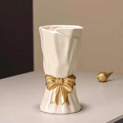 White Ceramic Bow Vase - Bohemian Home Decor Accent