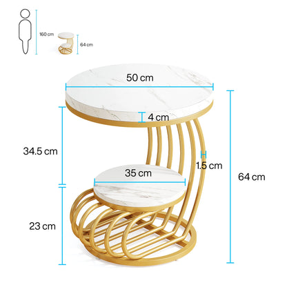 Gold Round End Table with Storage Shelf