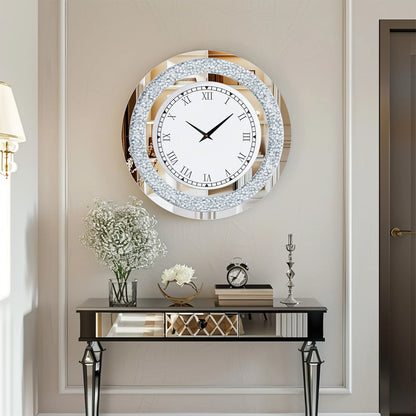 24-inch Mirrored Wall Clock with Crystal Accents