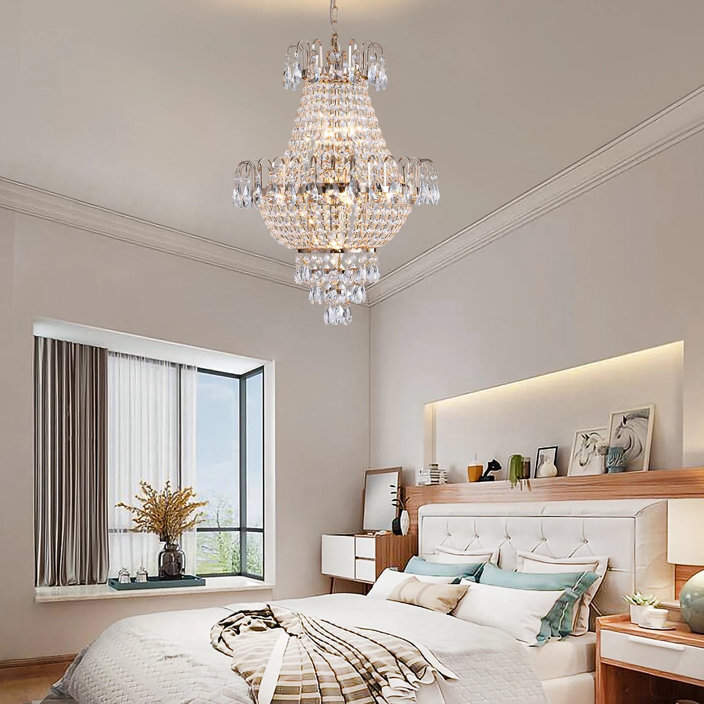 Luxury Gold Crystal Staircase Chandelier Ceiling Light