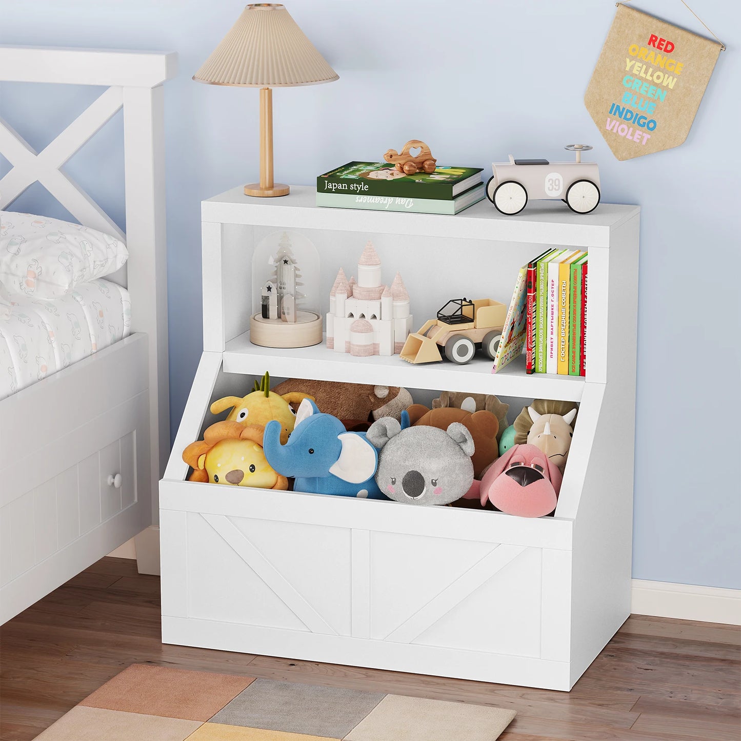 Kids Wooden Toy Storage Organizer Bookshelf