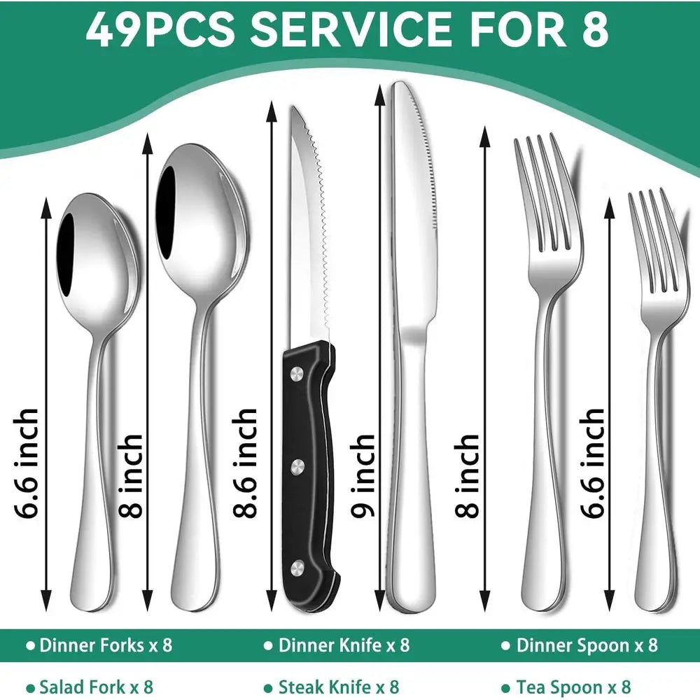 49 Piece Stainless Steel Silverware Set with Organizer