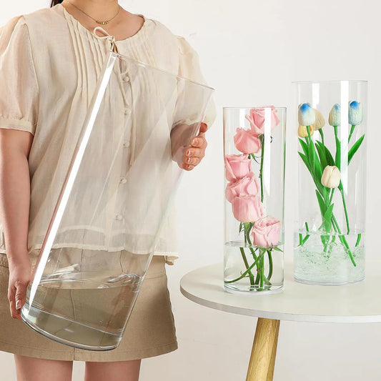 Clear Acrylic Cylinder Hurricane Vase Set with Stand