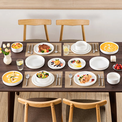 White Porcelain Dinnerware Set with Modern Black Rim Design