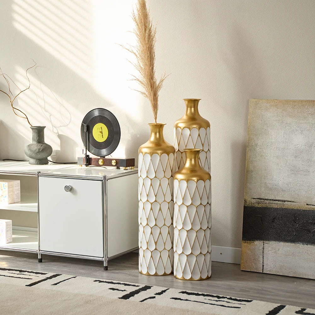 Modern Metal Floor Vase Set (3-piece) - Sculpture Drop Design