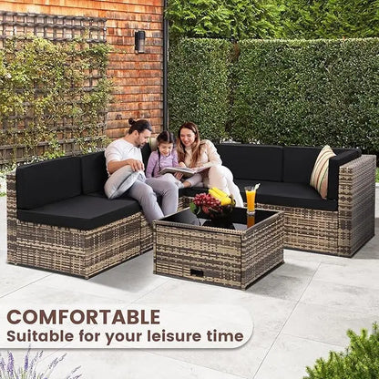 8-Piece Outdoor Patio Wicker Patio Sectional with Storage Table