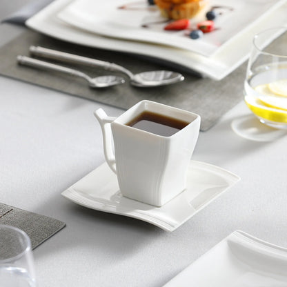White Porcelain Dinnerware Set with Cups Plates and Saucers