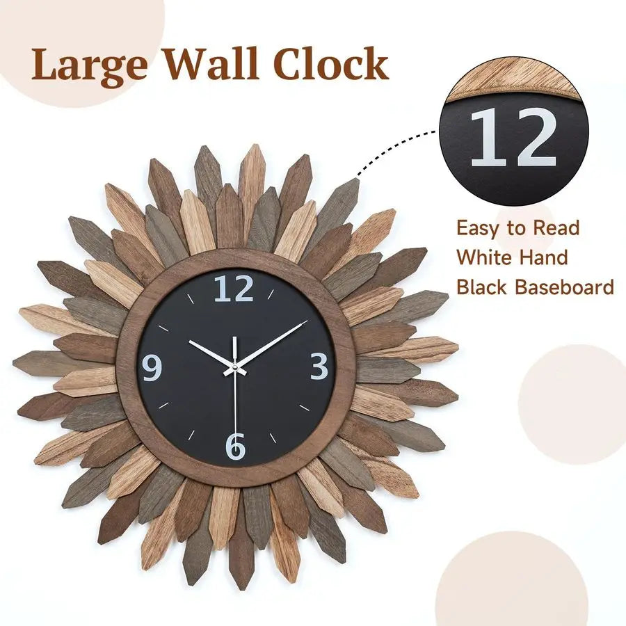 Boho Sunburst Wooden Wall Clock