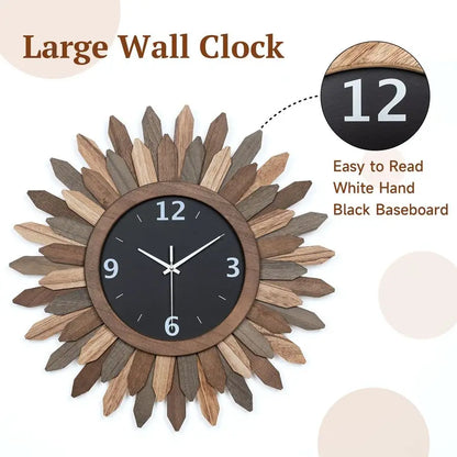 Boho Sunburst Wooden Wall Clock