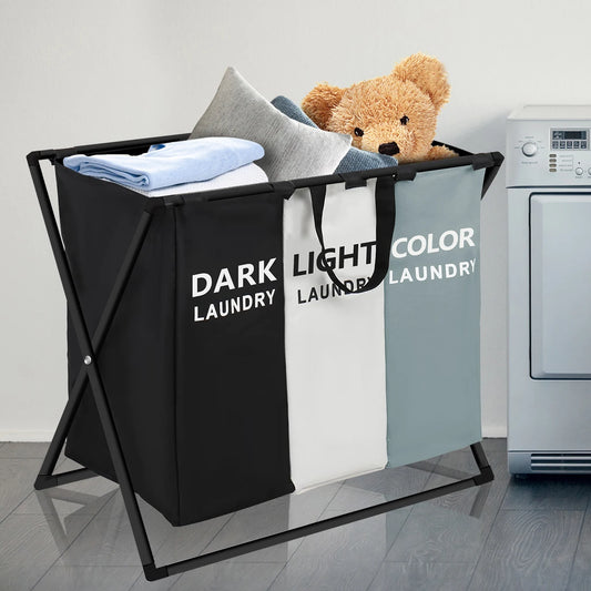 3 Section Laundry Sorter Hamper Basket