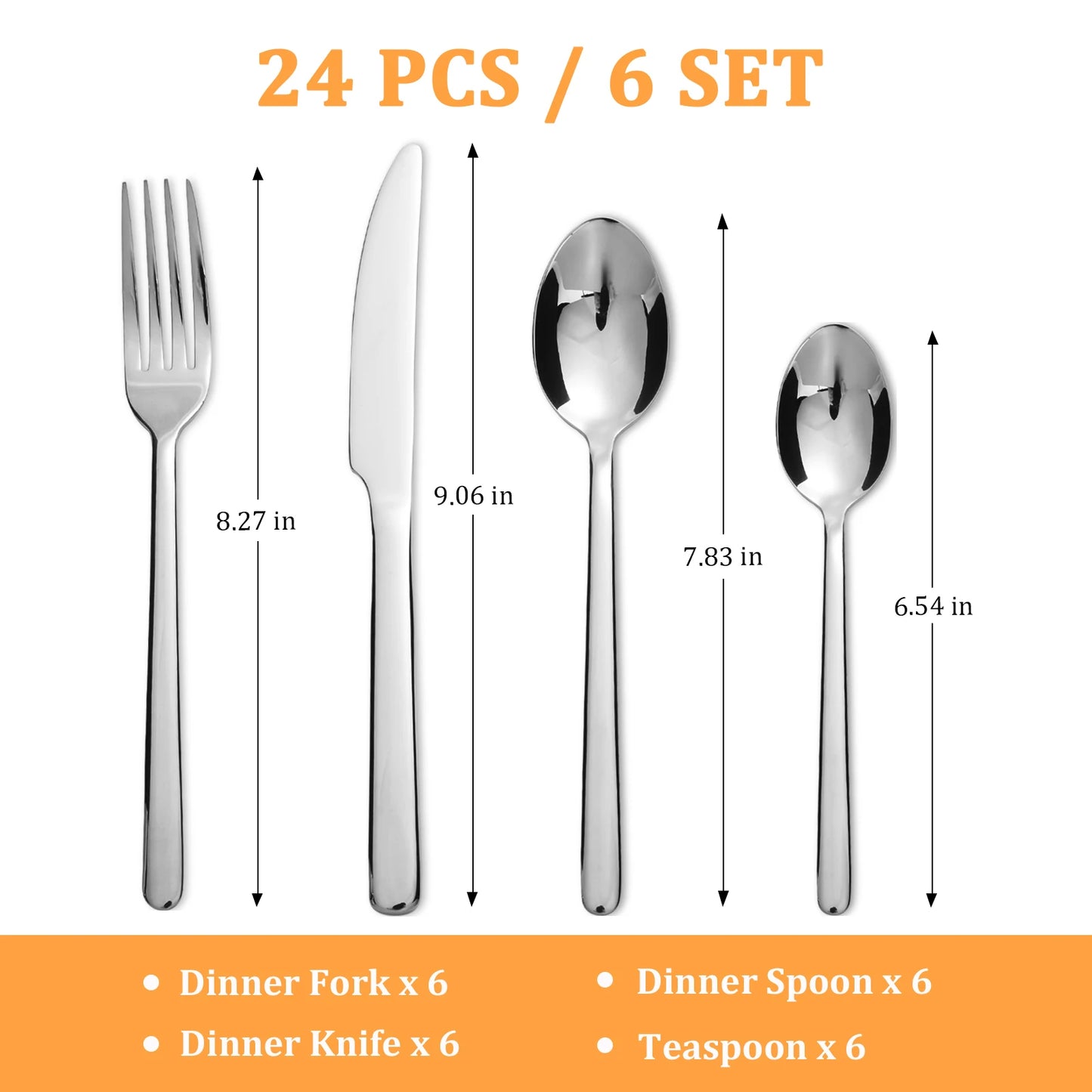 24-Piece Stainless Steel Flatware Set for Six