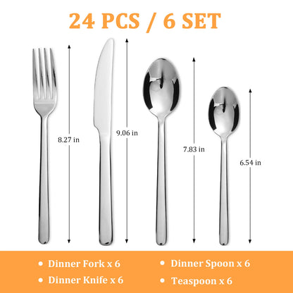 24-Piece Stainless Steel Flatware Set for Six