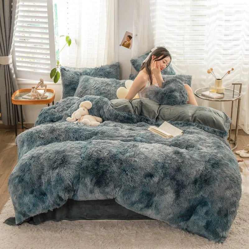 Luxury Plush Crystal Velvet 4 Piece Duvet Cover Bedding