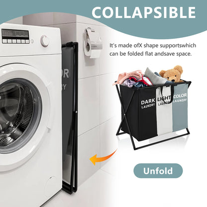 3 Section Laundry Sorter Hamper Basket