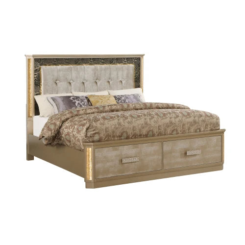 Queen 5PC Bedroom set Made with Wood in Gold