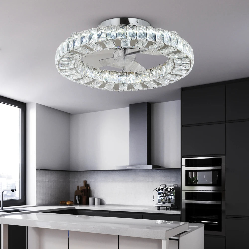 Modern Crystal Ceiling Fan Chandelier with remote
