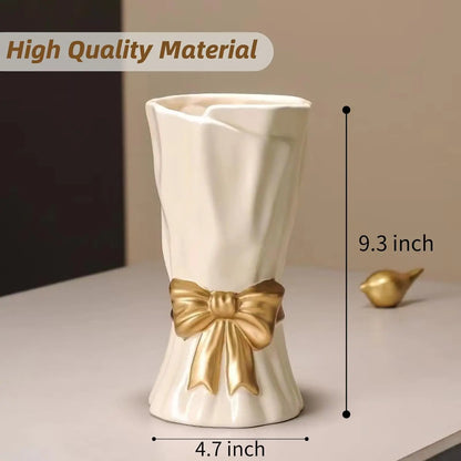 White Ceramic Bow Vase - Bohemian Home Decor Accent