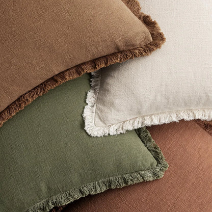 Neutral Linen Fringe Throw Pillows Set of Four
