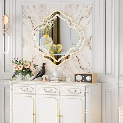 Irregular Silver Wall Mirror with Gold Rim