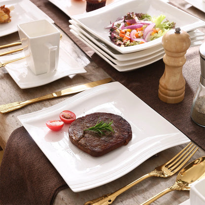 White Porcelain Dinnerware Set with Cups Plates and Saucers