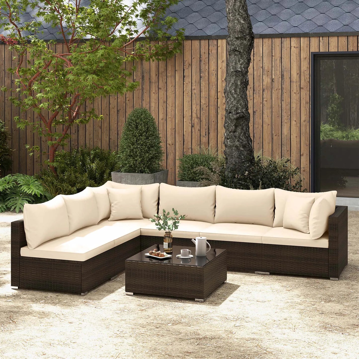 7-Piece Outdoor Rattan Patio Sectional Conversation Set