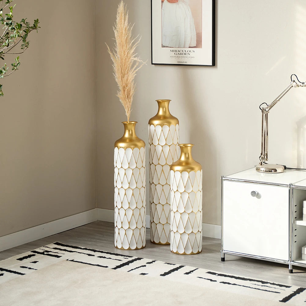 Modern Metal Floor Vase Set (3-piece) - Sculpture Drop Design