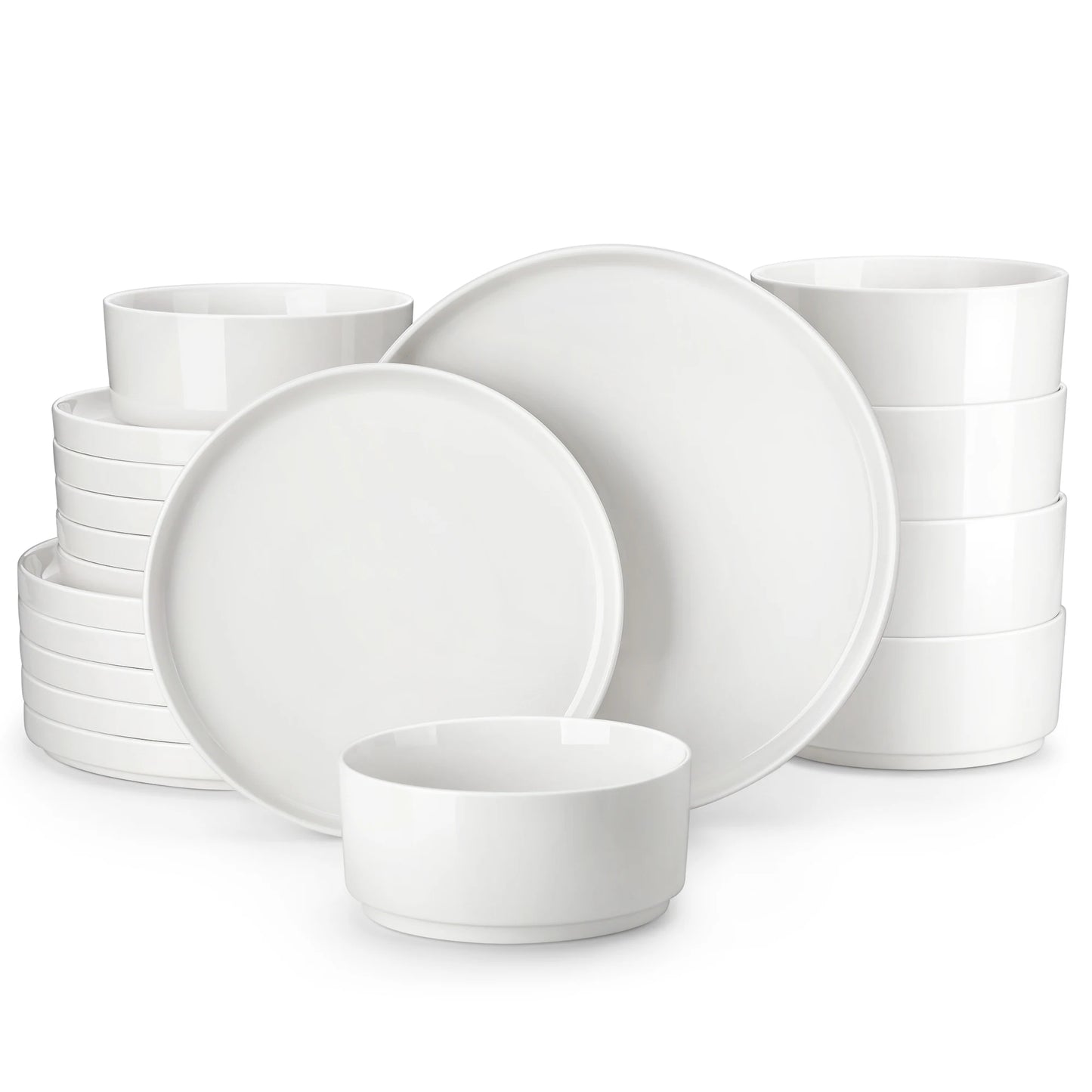 White Porcelain Dinnerware Set with Modern Black Rim Design