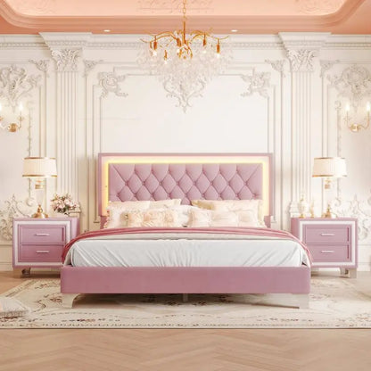 3-Piece Queen Upholstered Bedroom Set with LED Headboard