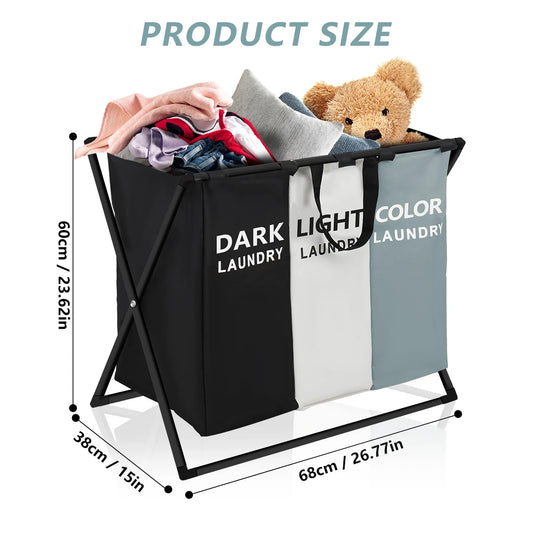3 Section Laundry Sorter Hamper Basket