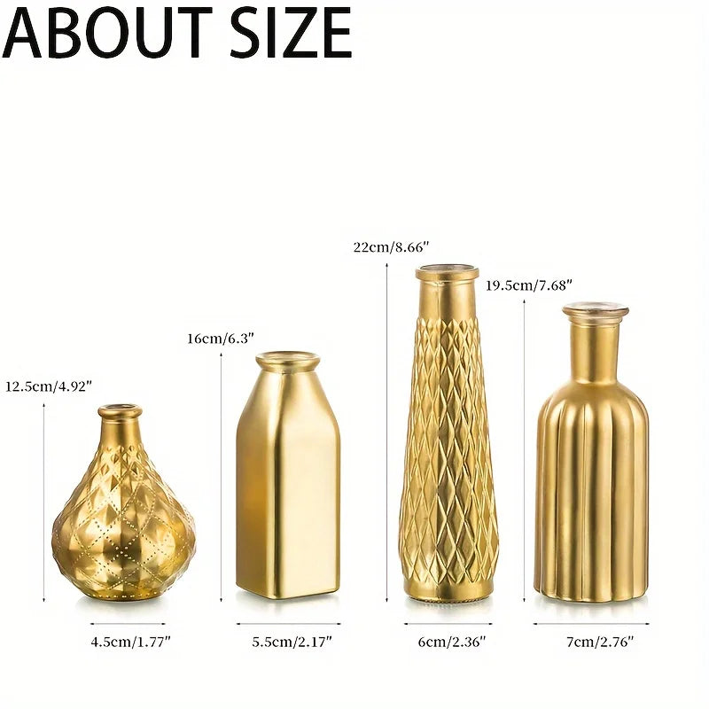 Gold Glass Vase Set with Gilded Finish - Cylindrical Decorative Accents