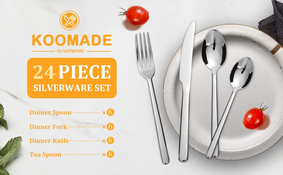 24-Piece Stainless Steel Flatware Set for Six