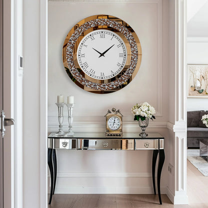 24-inch Mirrored Wall Clock with Crystal Accents