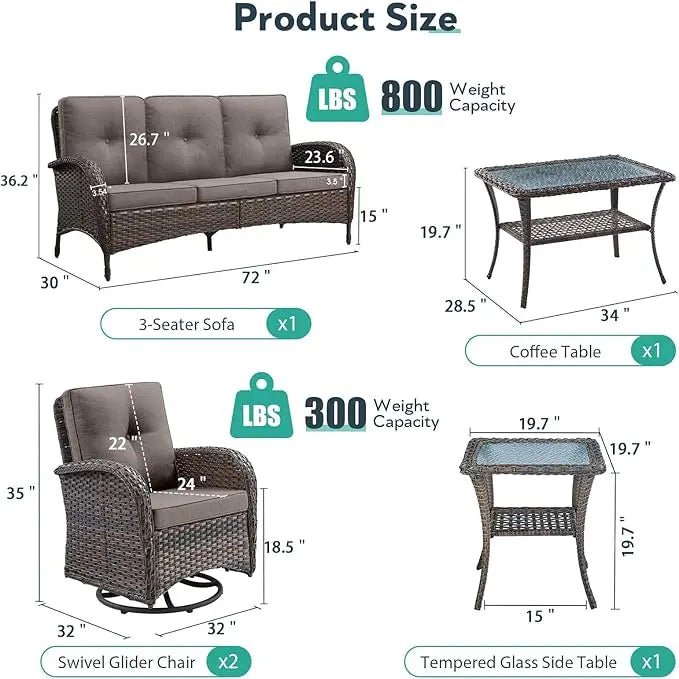 5-Piece Outdoor Patio Conversation Set with Swivel Chairs