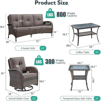 5-Piece Outdoor Patio Conversation Set with Swivel Chairs