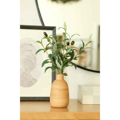 Artificial Olive Plant in Wood Finish Vase - 15" Tabletop Decor